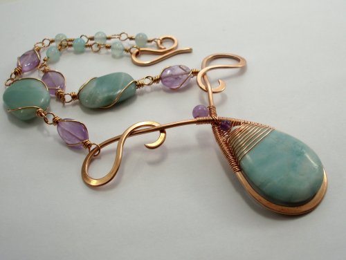 Abby Hook's Mermaid's Teardrop Necklace - Final Step, Contemporary Wire Jewelry, Making Chain, Chain Making , Lashing, Wire Lashing, Loops, Wire Loop, Wrapped Wire Loop, Wire Wrapping, Wrapping, Wire Wrapping Jewelry, finished necklace