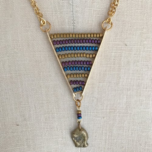 Helen I. Driggs's Beaded Chevron Pendant - , Contemporary Wire Jewelry, Filing, Finishing, How To Punch Holes, Hole Punching, Punch A Hole, Drilling, Drill, Completed Pattern wire Pendant