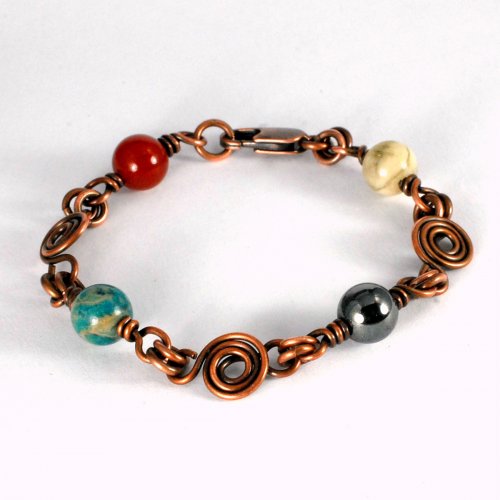 Copper Swirl Beaded Wire Work Bracelet - Running With Sisters