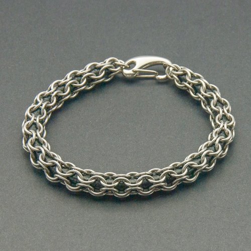 Kylie Jones's Stainless Steel Round Maille Leather Bracelet, Chain Maille Jewelry. Making Chain, Chain Making . Round maille is probably my favorite chain maille weave because it is hollow and you can capture leather, ribbons, beads or other treasures within it.