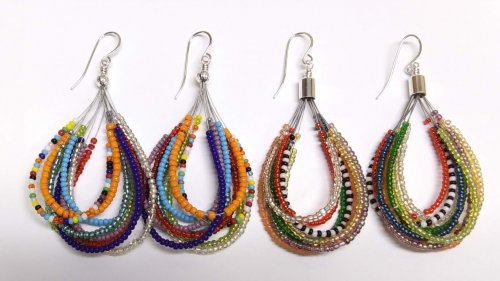 Women's Vintage Fish Hook Earrings - Gold Tone Wire Wrap Hoops Beads  Teardrops