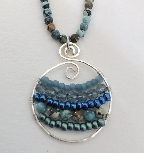 Kristal Wick's Turquoise Tears, Contemporary Wire Jewelry. Lashing, Wire Lashing. This is a great project to use up your orphan seed beads, crystals and anything else that fits your wire frame.