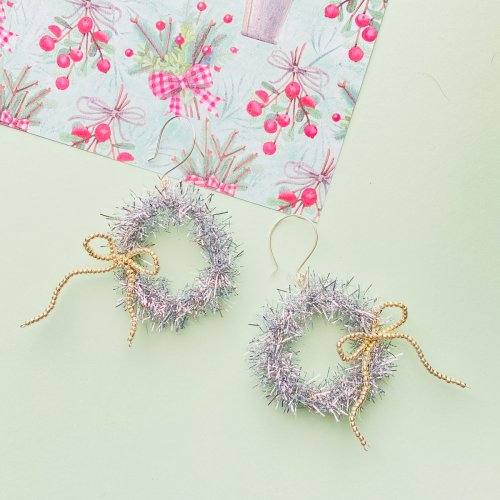 Wired Tinsel Wreath Earrings