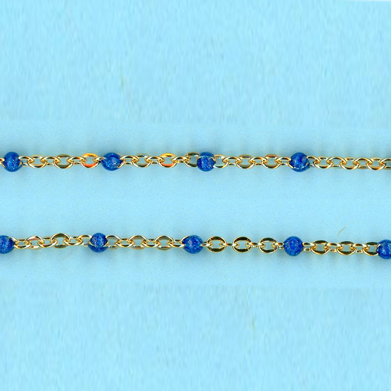 1.55mm x 2.05mm 14/20 Gold Filled Chain Flat cable -Enamel BLUE-0,6 mm space between enamel beads - 10FT