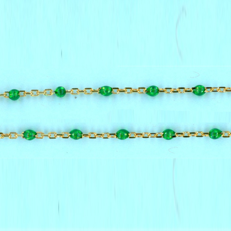 1.55mm x 2.05mm 14/20 Gold Filled Chain Flat cable -Enamel TRANSPARENT GREEN-0,6 mm space between enamel beads  - 10FT