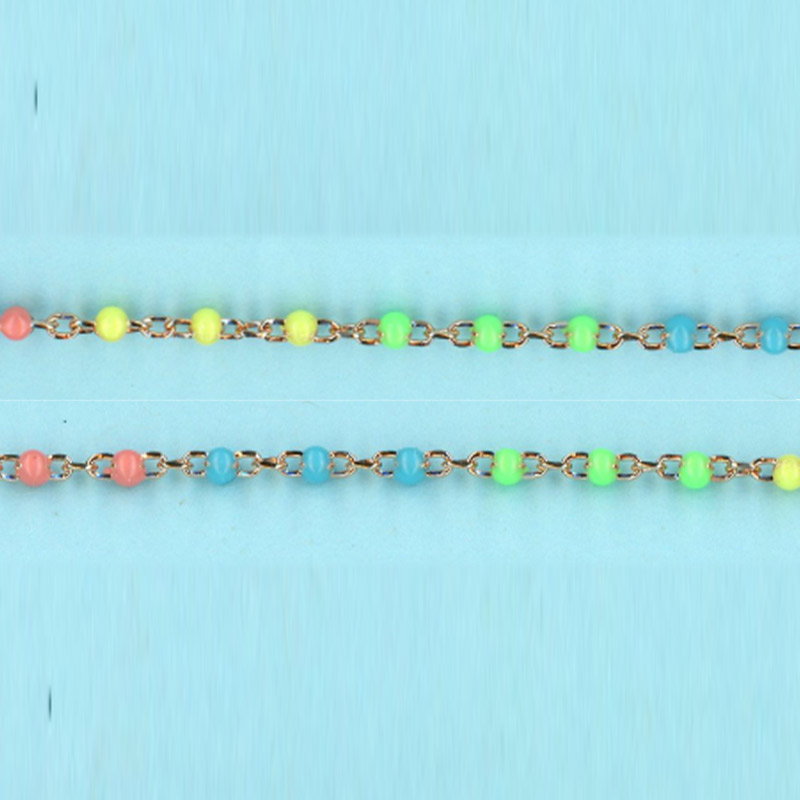 1.55mm x 2.05mm 14/20 Gold Filled Chain Flat cable-Enamel MULTICOLOR- 3 mm space between enamel beads - 10FT