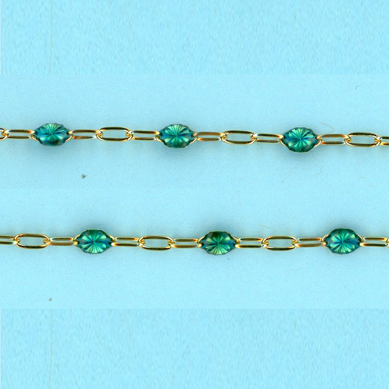 1.6mm x 3.7mm 14/20 Gold Filled Chain Long alternated cable 3 plane 1 ENAMEL TRASPARENT TURQUOISE - 10FT