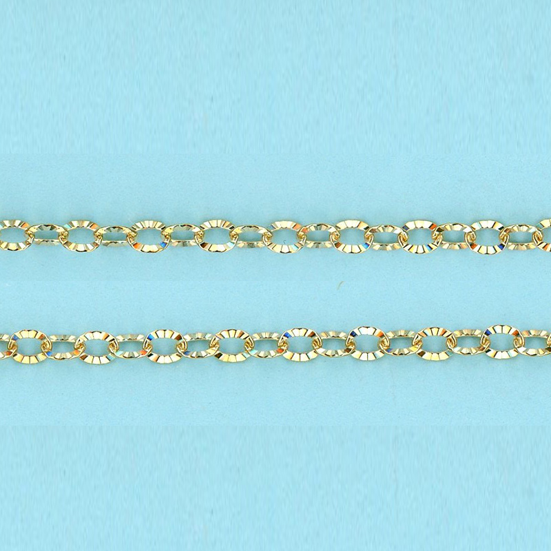 2.42mm x 3.25mm x 0.35mm 14/20 Gold Filled Chain Oval cable star hammered - 10FT