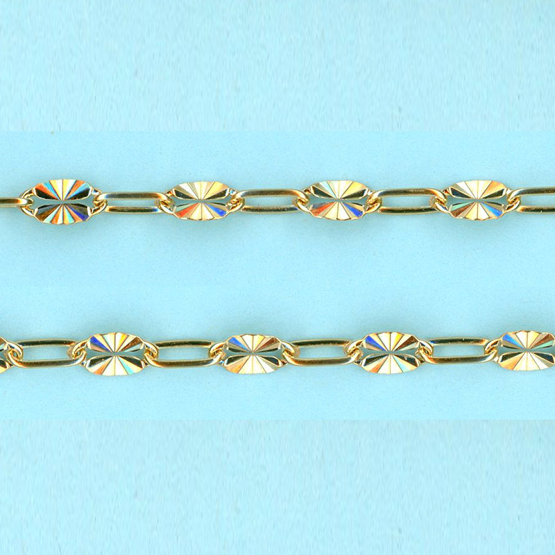 2.35mm x 5.8-3.9mm x 6.5mm 14kt Gold Chain Long alternated cable 1 plane 1 STARBURST links - 5FT