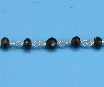 Sterling Silver Chain w/ Black Spinel Stone 3-4mm - 5 Feet