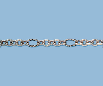 Sterling Silver Oxidized Corrugated Long & Short Chain 11x5.3mm Oval - 10 Feet
