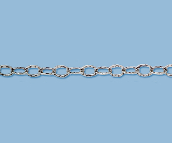 Sterling Silver Oxidized Hammered Flat Oval Cable Chain 6x4.5mm - 10 Feet