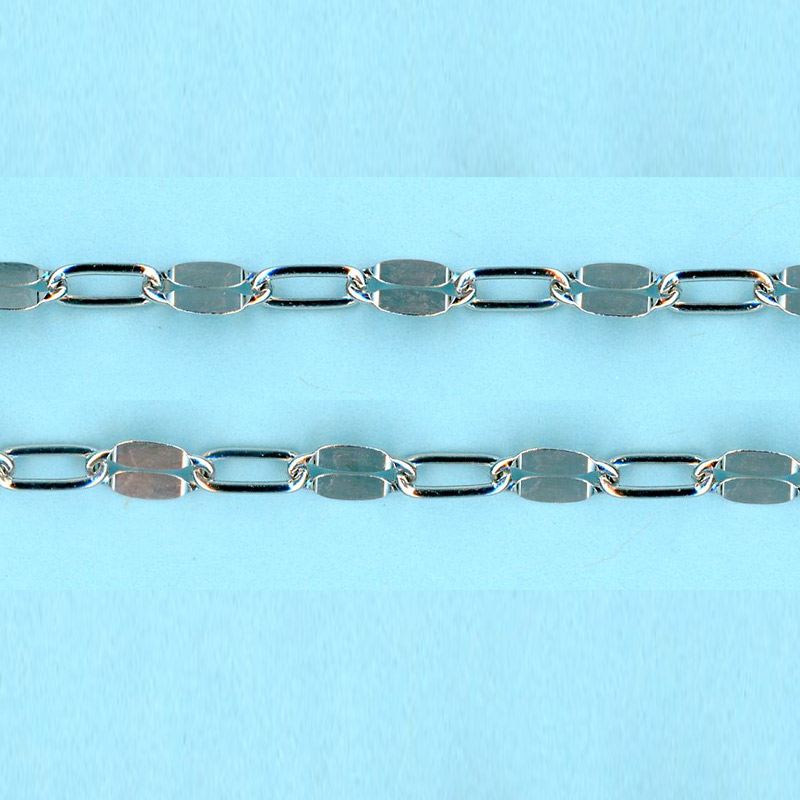 2.35mm x 5.8-3.5mm x 6.5mm Sterling Silver Chain Long alternated cable 1 plane 1 hammered links - 10FT