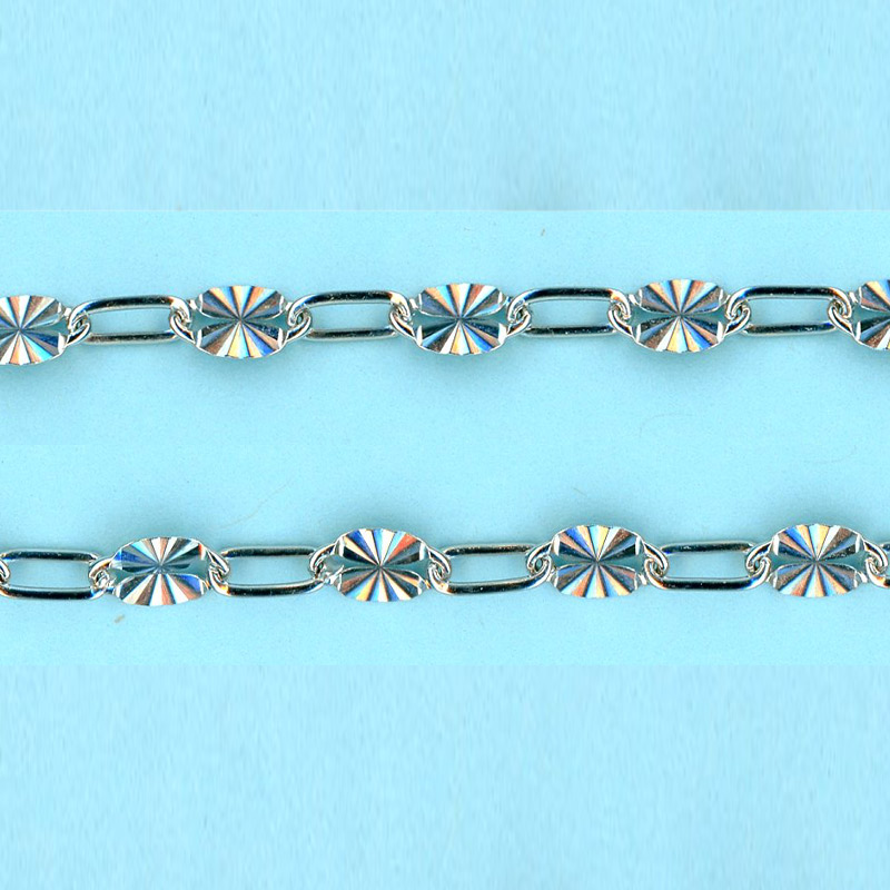 2.35mm x 5.8-3.9mm x 6.5mm Sterling Silver Chain Long alternated cable 1 plane 1 SUN hammered links - 10FT