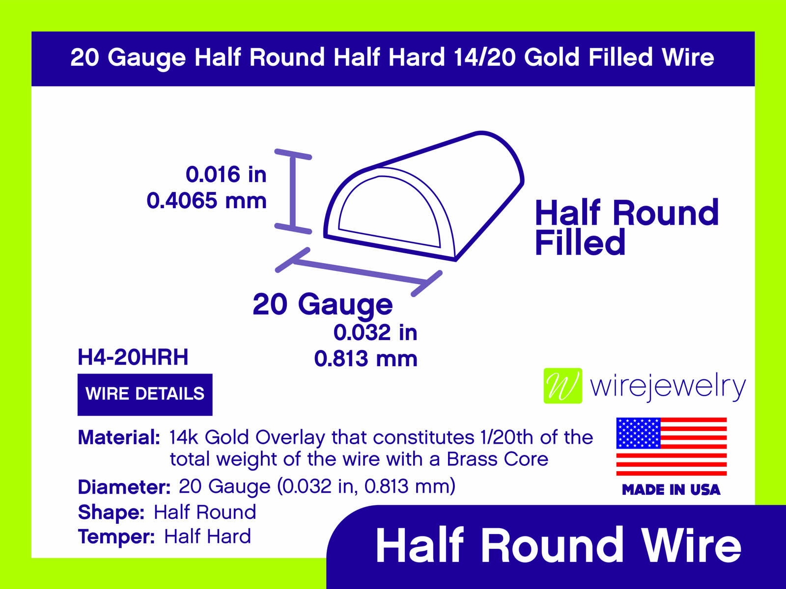 5 ft 14K Gold Filled Round Wire Half Hard 20 Gauge