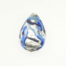 Large Aventurina Swirl Teardrop Aqua w/ Blue Aventurina, White Gold, Size 28mm