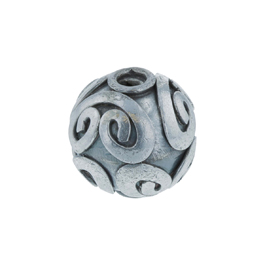 Handmade Sterling Silver Authentic Bali Bead - Antiqued Round Scrolls, Pack of 1