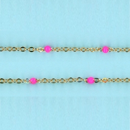 1.55mm x 2.05mm 14/20 Gold Filled Chain Flat cable -Enamel ROSE-1,5  mm space between enamel beads - N02 - 10FT