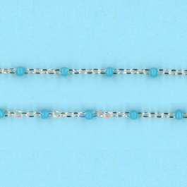 1.32mm x 2.2mm Sterling Silver Chain Diamond Cut cable Silver-Enamel Turquoise - 6 mm space between enamel beads - 10FT