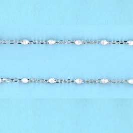 1.32mm x 2.2mm Sterling Silver Chain DC cable SILVER-Enamel WHITE- 6 mm space between enamel beads - 10FT