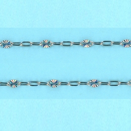 2.45mm x 4.15-1.6mm x 3.5mm Sterling Silver Chain Long alternated cable 3 plane 1 SUN hammered links - 10FT