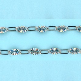 2.35mm x 5.8-3.9mm x 6.5mm Sterling Silver Chain Long alternated cable 1 plane 1 SUN hammered links - 10FT