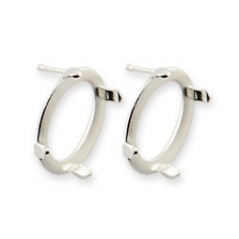 14x10mm Sterling Silver Oval Stud Earring Setting Open Back - Pack of 2