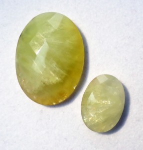 Faceted yellow prehnite cabochons