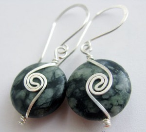 Green Jasper Wire Wrapped Earrings