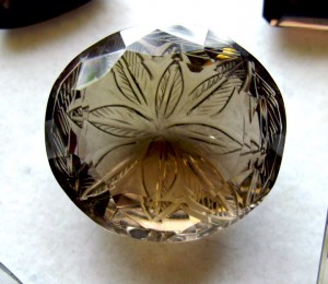 flower intaglio smoky quartz