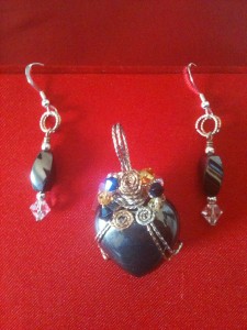 Hematite heart pendant and hematite earrings