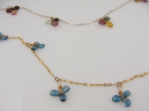 Tourmaline and London Blue Topaz Teardrop Gem Necklaces