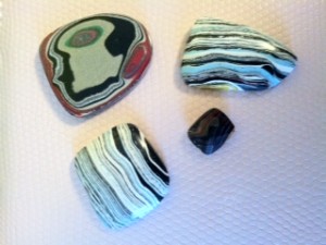 These Fordite cabochons are courtesy of Becky House.