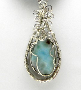 Silver-wrapped larimar pendant by Karen McCoun